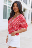 Eleanor Red And White Striped Cardigan