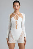 Embellished Cut Out Unitard in Ivory