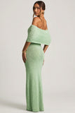 Bouclé Off Shoulder Maxi Dress in Mint