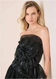 Rosette Bubble Mini Dress Jet Black