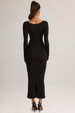 Modal Peekaboo Long Sleeve Midi Dress in Black