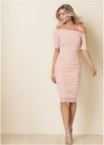 Ruched Mesh Bodycon Dress Blush