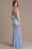 Embellished Lace Corset Gown in Sky Blue