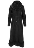 Faux Fur Trim Long Coat Jet Black