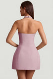 Pinstripe Halterneck Structured A Line Mini Dress in Mauve
