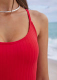 Superrib Tie Back One Piece Red