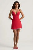 Scalloped Backless A Line Mini Dress in Scarlet Red