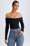 Modal Off Shoulder Ruched Bodysuit in Black