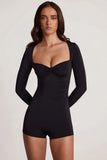 Soft Jersey Sweetheart Long Sleeve Mini Playsuit in Black