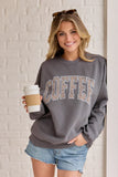 Coffee Leopard Print Dark Grey Graphic Sweatshirt