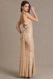 Embellished Open Back Maxi Dress in Gold