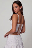 Embellished Lace Up Corset Top in White