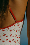 Charm Detail Cross Back Swimsuit in Cherry Print