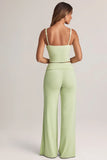 Modal Foldover Wide Leg Trousers in Sage Green