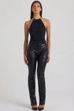 Faux Croc Leather Straight Leg Trousers in Black