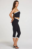 Modal Lace Trim Mid Rise Capri Leggings in Black