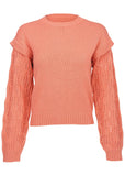Pointelle Sleeve Crew Neck Burnt Coral