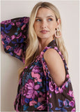 Ruffle Cold Shoulder Blouse Electric Bouquet