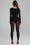 Long Sleeve Seamless Knit Jumpsuit in Black
