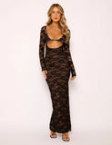 CHRISTY LACE L S MAXI DRESS BLACK LACE