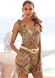 Tie Shoulder Romper Brown Multi