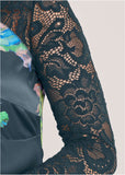 Lace Sleeve Printed Top Midnight Garden