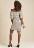 Sequin Off The Shoulder Dress Silver