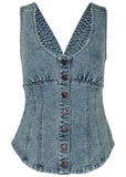 Denim Button Front Top Light Wash