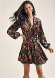 Burnout Velvet Mini Dress Black Multi
