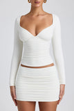 Modal Ruched Long Sleeve Top in White