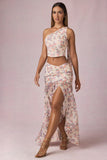 Asymmetric Ruched Maxi Skirt in Primrose Floral Print
