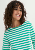 Boat Neck Striped Top White Jade