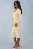 Knit Mid Rise Capri Trousers in Butter Yellow