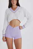 Cable Knit Cotton Cropped Jumper in Lilac Ivory