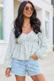 Kileigh Blue Floral Long Sleeve Babydoll Top