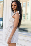 Out West Beige Printed Denim Romper Dress