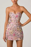 Embellished Convertible Lace Up Gown in Floral Pink