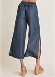 Chambray Cropped Pants Dark Wash
