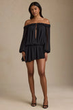 Off Shoulder Asymmetric Balloon Sleeve Mini Dress in Black