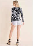 Asymmetric Neck Top Black Contrast Bold Leaves