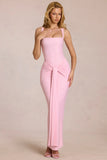 Square Neck Tie Gather Maxi Dress in Blossom Pink