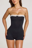 Modal Lace Trim Playsuit in Black
