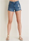 Step Hem Embroidered Short Medium Wash
