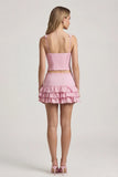 Layered Ruffled Low Rise Mini Skirt in Soft Pink