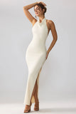 Jersey Cowl Neck Backless Maxi Dress in Ivory