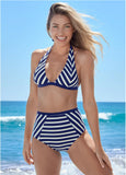 St Tropez High Waist Bottom Navy Blue White Stripes