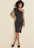 One Shoulder Ruffle Dress Black