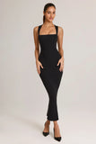 Modal Square Neck Bodycon Midi Dress in Black