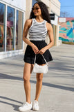 Simple Ivory and Black Ribbed Knit Stripe Tank