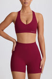 Soft Active V Neck Sports Bra in Burgundy
